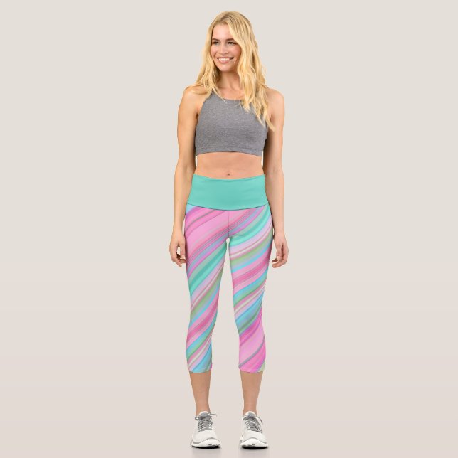 Farbenfrohe Diagonalstreifen Capri Leggings (Vorderseite)
