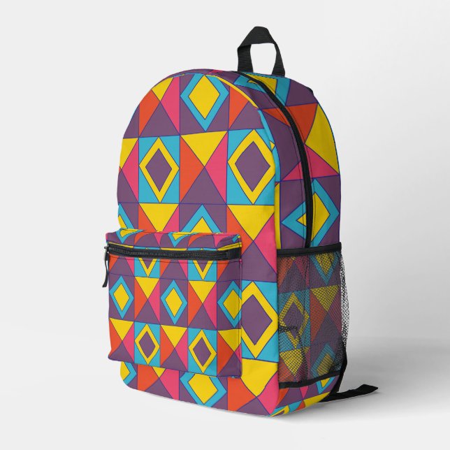 Farbenfrohe Diamantdreieck Geometrie Bedruckter Rucksack (Rückseitige Ecke Rechts)