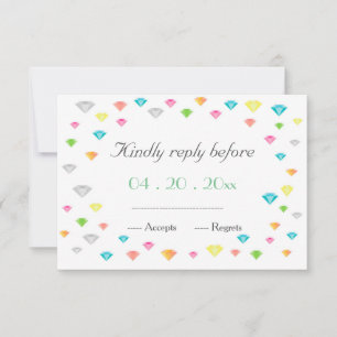 Farbenfrohe Diamanten Konfetti Hochzeit RSVP CARD