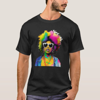 Farbenfrohe Digital Afro Black Queen Melanin Black T-Shirt