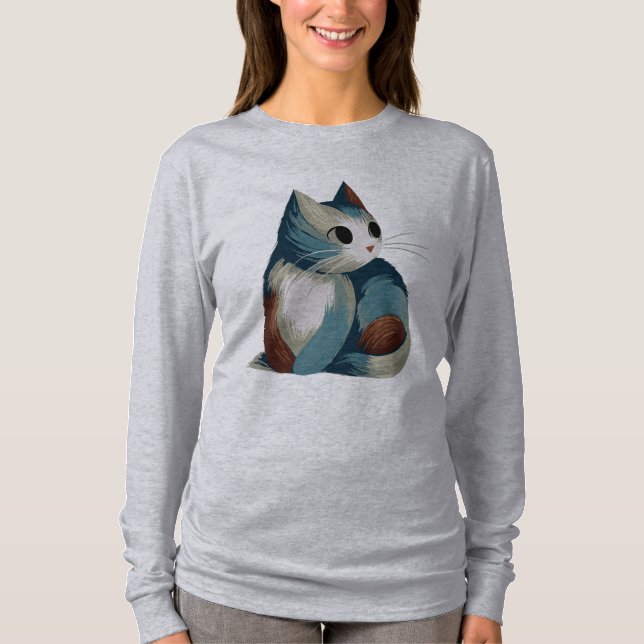 Farbenfrohe digitale Katze T-Shirt (Vorderseite)