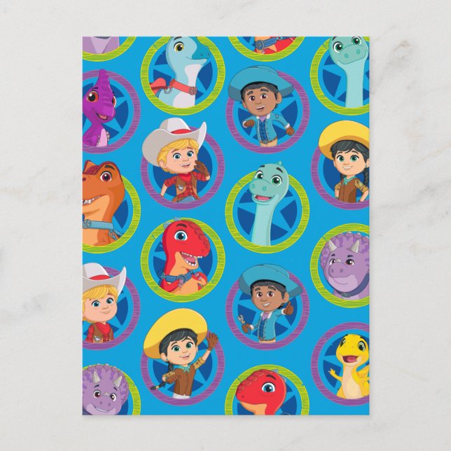 Farbenfrohe Dino Ranch Muster Postkarte (Vorderseite)