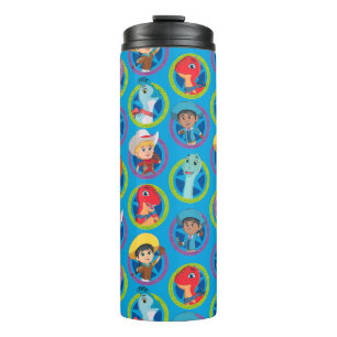 Farbenfrohe Dino Ranch Muster Thermosbecher