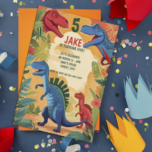Farbenfrohe Dinosaurier 5. Geburtstag Kinder Party Einladung