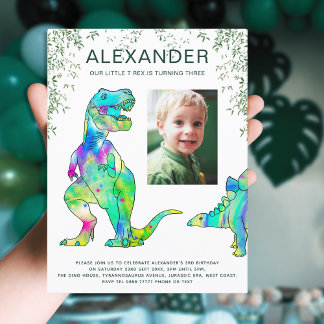 Farbenfrohe Dinosaurier Boys 3. Geburtstag Party F Einladungspostkarte