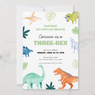 Farbenfrohe Dinosaurier-Dinosaurier zum Geburtstag Einladung