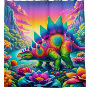 Farbenfrohe Dinosaurier Duschvorhang