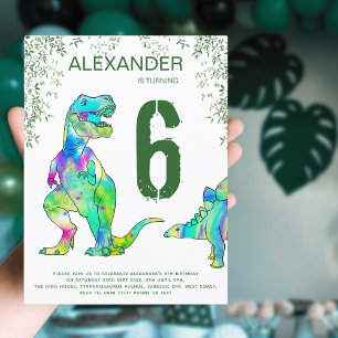 Farbenfrohe Dinosaurier-Geburtstagsfeier Budget Einladungspostkarte