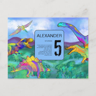 farbenfrohe Dinosaurier-Geburtstagsfeier Einladungspostkarte