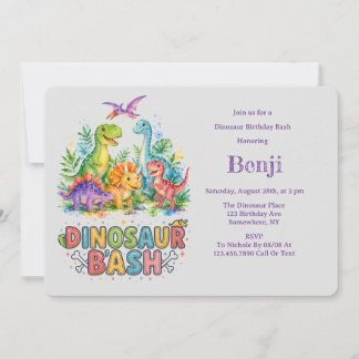 Farbenfrohe Dinosaurier-Geburtstagsfeier-Geschenke Einladung