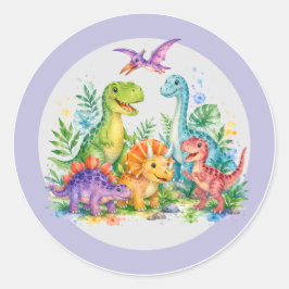 Farbenfrohe Dinosaurier-Geburtstagsfeier Runder Aufkleber