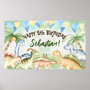 Farbenfrohe Dinosaurier Geburtstagsparty Brauch b Poster
