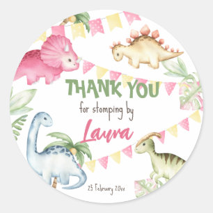 Farbenfrohe Dinosaurier Geburtstagsparty Dankeschö Runder Aufkleber