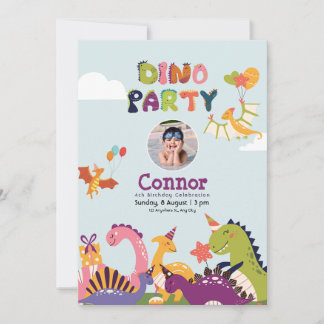 Farbenfrohe Dinosaurier Geburtstagsparty Einladung
