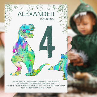 Farbenfrohe Dinosaurier Geburtstagsparty Einladung