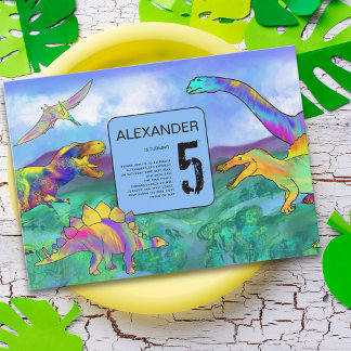 farbenfrohe Dinosaurier Geburtstagsparty Einladung