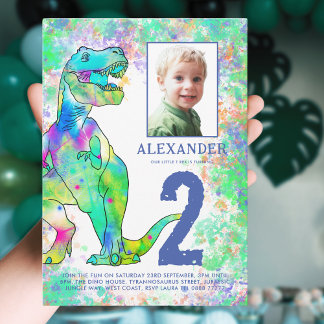 Farbenfrohe Dinosaurier Geburtstagsparty Foto Einladung