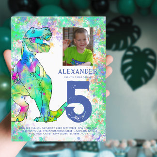 Farbenfrohe Dinosaurier Geburtstagsparty Haushalt Einladungspostkarte