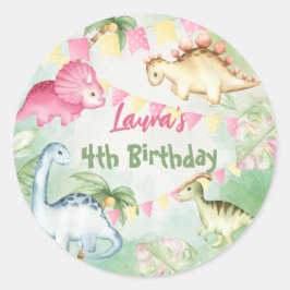 Farbenfrohe Dinosaurier Geburtstagsparty personali Runder Aufkleber