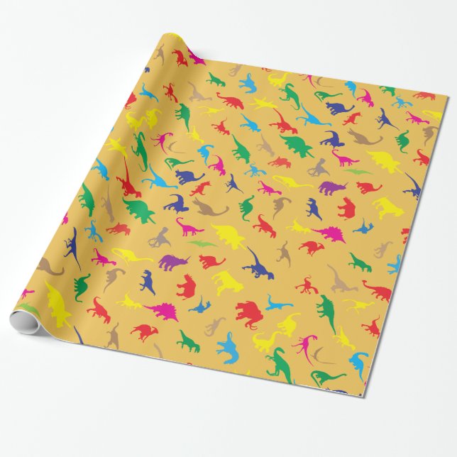 Farbenfrohe Dinosaurier Geschenkpapier (Ungerollt)