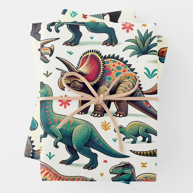 Farbenfrohe Dinosaurier Geschenkpapier Set (Beispiel)