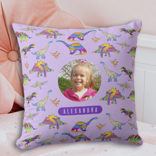 Farbenfrohe Dinosaurier Girl Personalisiertes Foto Kissen