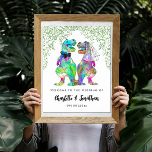 Farbenfrohe Dinosaurier Hochzeitsbegrüßung Poster