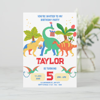 Farbenfrohe Dinosaurier Jungle Geburtstagsparty Einladung