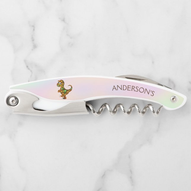 Farbenfrohe Dinosaurier Kellnermesser (Vorderseite)