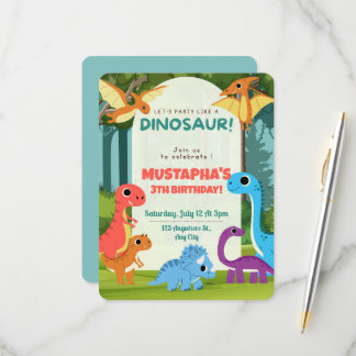 Farbenfrohe Dinosaurier-Kinder 3. Geburtstags-Einl RSVP Karte