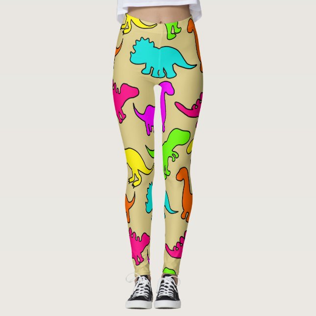 Farbenfrohe Dinosaurier Leggings (Vorderseite)