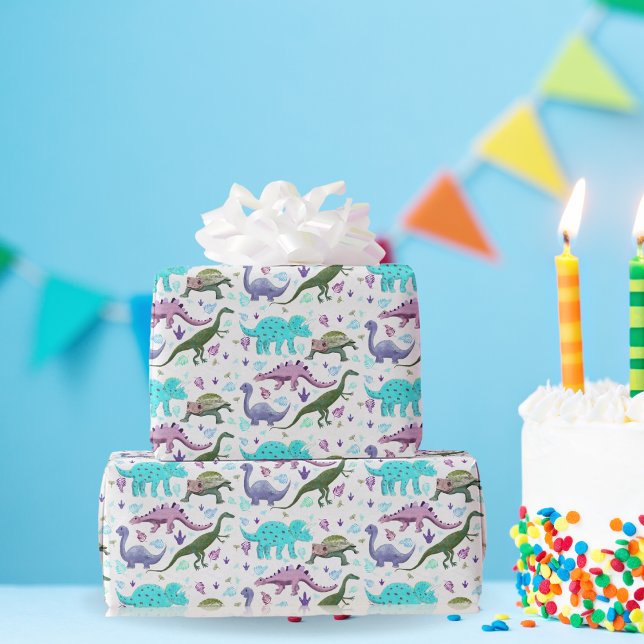 Farbenfrohe Dinosaurier Mania Geschenkpapier (Von Creator hochgeladen)