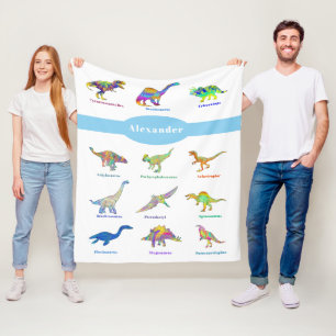 Farbenfrohe Dinosaurier mit Namen Pattern blau Fleecedecke