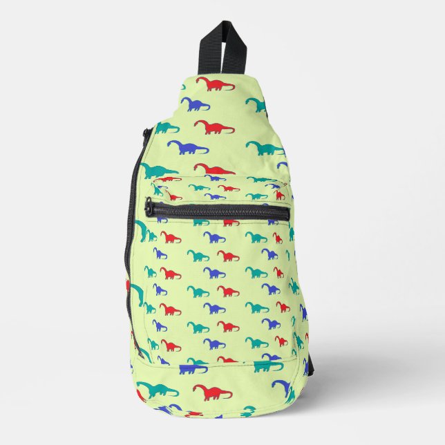 Farbenfrohe Dinosaurier-Muster auf grün Crossbody Bag (Vorderseite)