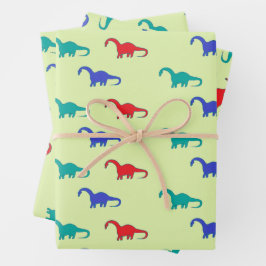 Farbenfrohe Dinosaurier-Muster auf grün Geschenkpapier Set