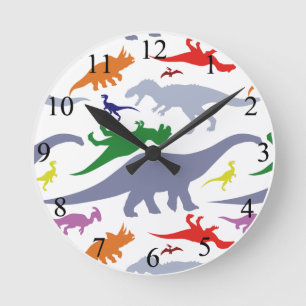 Farbenfrohe Dinosaurier Muster Runde Wanduhr