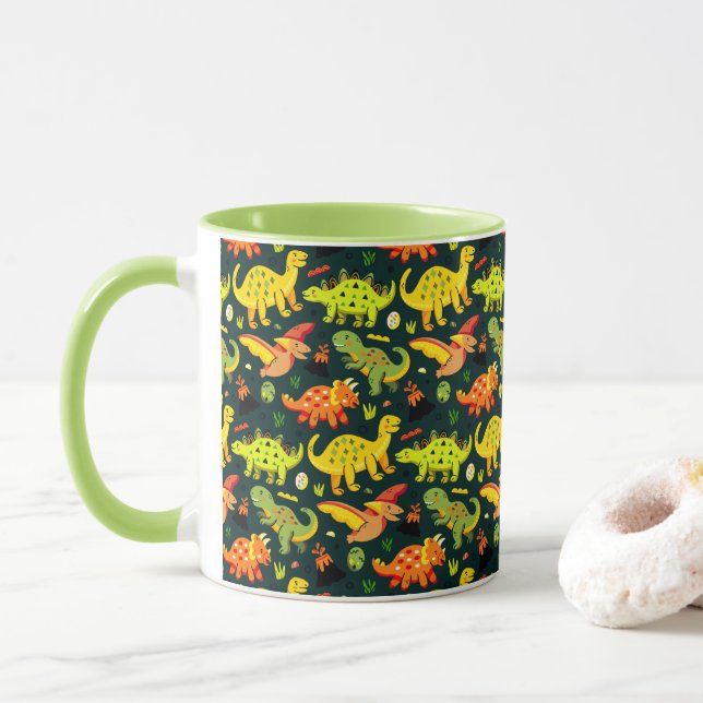 Farbenfrohe Dinosaurier Muster Tasse (Mit Donut)