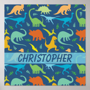 Farbenfrohe Dinosaurier-Muster zum Personalisieren Poster