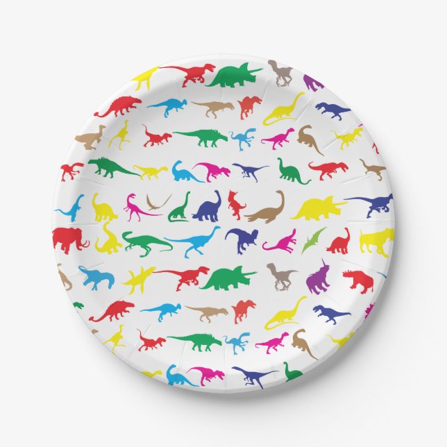 Farbenfrohe Dinosaurier Pappteller (Vorderseite)