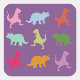 Farbenfrohe Dinosaurier Square Sticker, glänzend Quadratischer Aufkleber