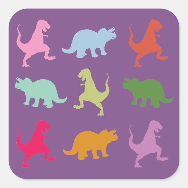 Farbenfrohe Dinosaurier Square Sticker, glänzend Quadratischer Aufkleber (Vorderseite)