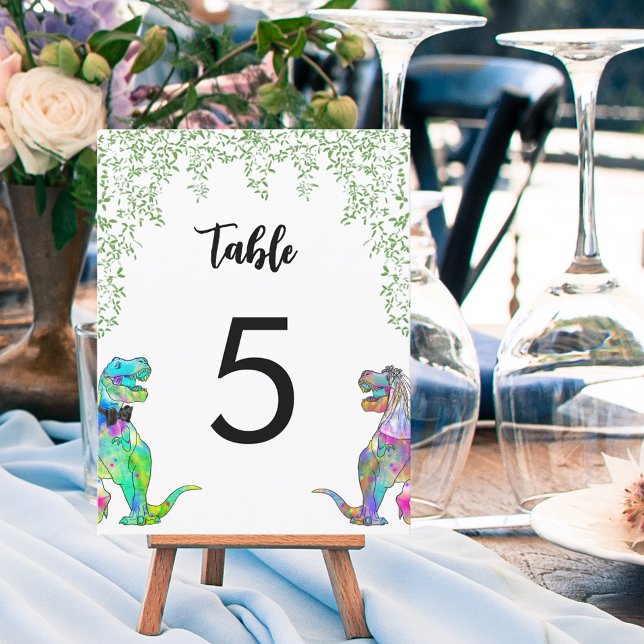 Farbenfrohe Dinosaurier Thema Hochzeitsfolie (Colorful Dinosaur bride and groom wedding table number)
