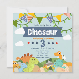 Farbenfrohe Dinosaurier-Themenwoche 3. Geburtstag Einladung