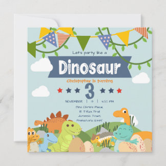 Farbenfrohe Dinosaurier-Themenwoche 3. Geburtstag Einladung