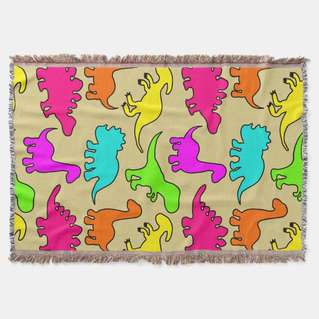 Farbenfrohe Dinosaurier Throw Blanket Decke (Vorderseite)