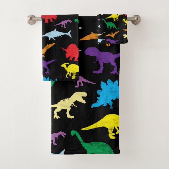 Farbenfrohe Dinosaurier Wasserfarbe Kindermuster Badhandtuch Set (Insitu)