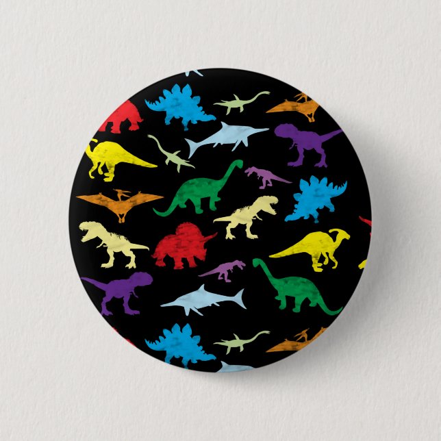 Farbenfrohe Dinosaurier Wasserfarbe Kindermuster Button (Vorderseite)