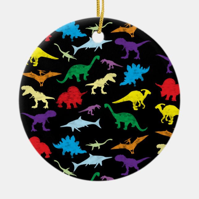 Farbenfrohe Dinosaurier Wasserfarbe Kindermuster Keramik Ornament (Vorne)