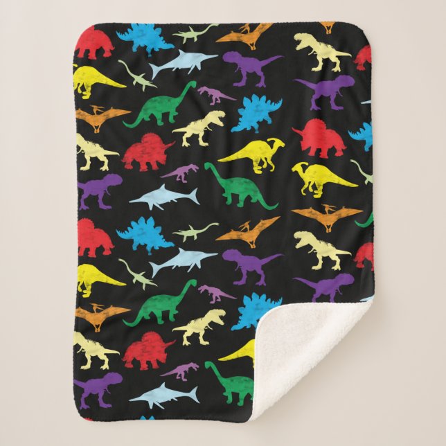 Farbenfrohe Dinosaurier Wasserfarbe Kindermuster Sherpadecke (Vorderseite)
