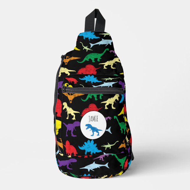 Farbenfrohe Dinosaurier Wasserfarbe Kinderschule Crossbody Bag (Vorderseite)